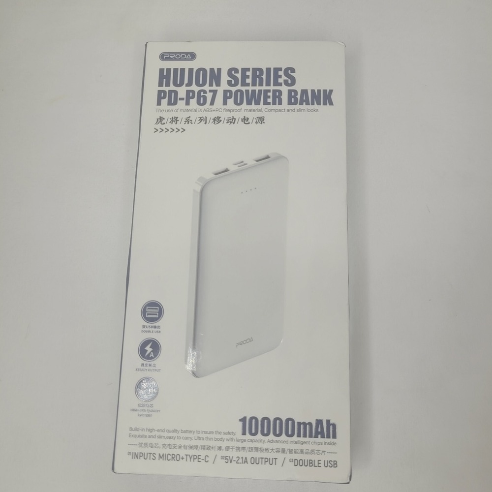 Proda Hujon Series PD-P67 Power Bank 10000mAh Wireless Portable Charger - White